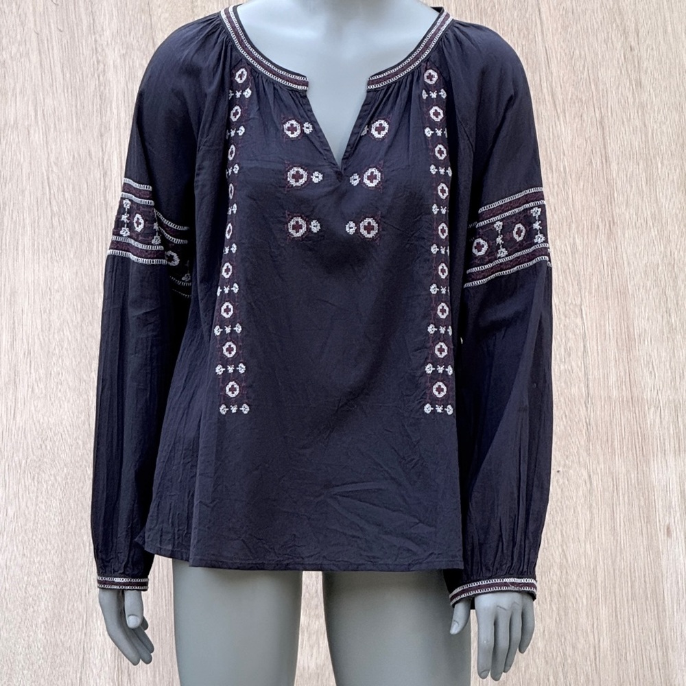 NWT Boho Embroidered Peasant Tunic in Slate Blue May Blouse from Brownie
